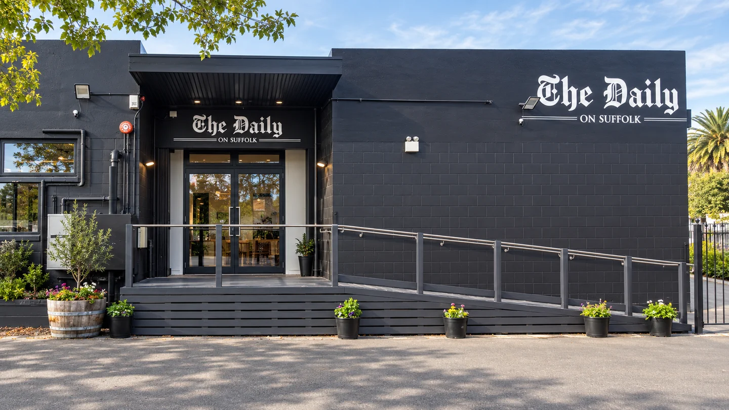 The exterior and entrance of The Daily on Suffolk